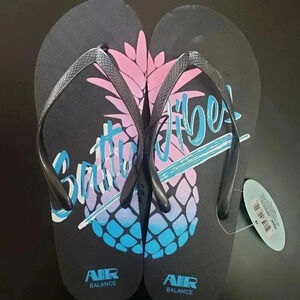 Black Salty Vibes Flip Flops with Pineapple